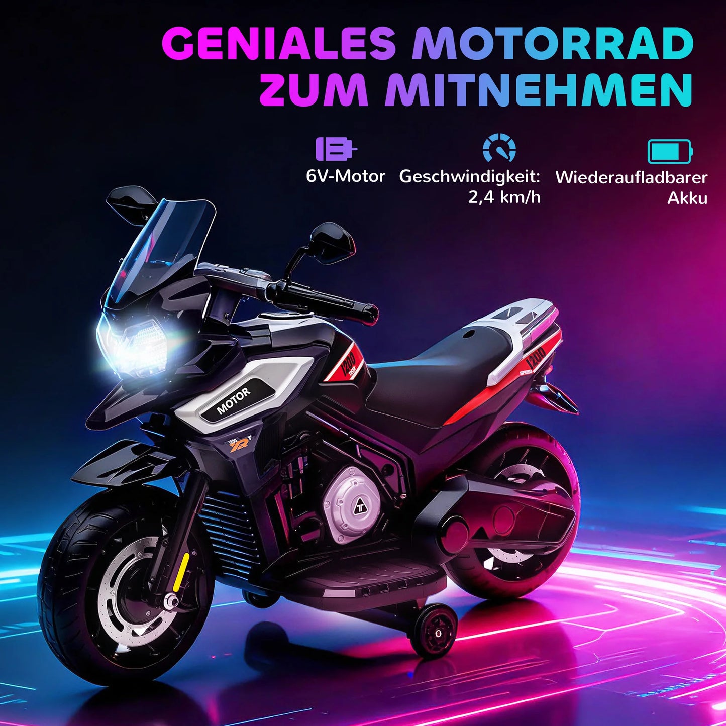 Moto Électrique Enfant Roues Stabilisatrices Noire