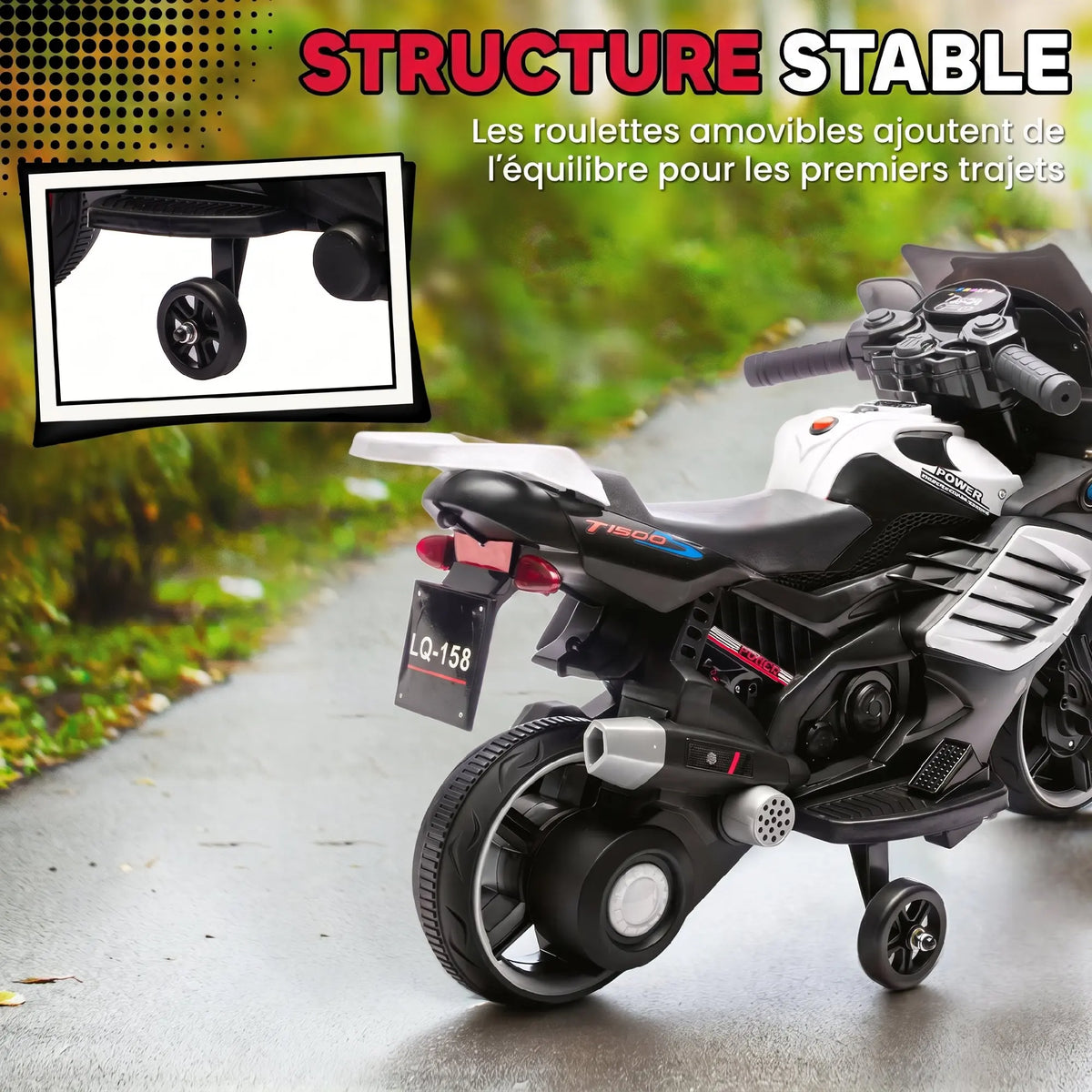 Moto Électrique Enfant Roues d'Appoint Blanche