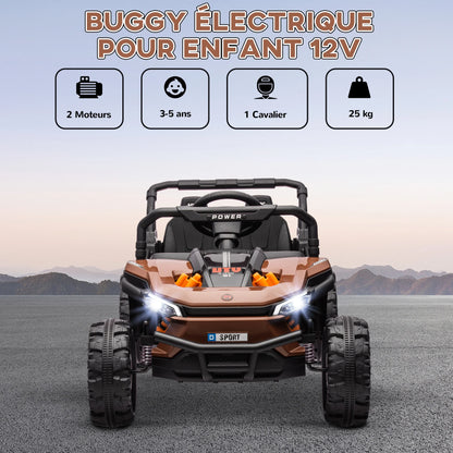 Voiture Électrique Enfant Buggy 2 Moteurs Marron