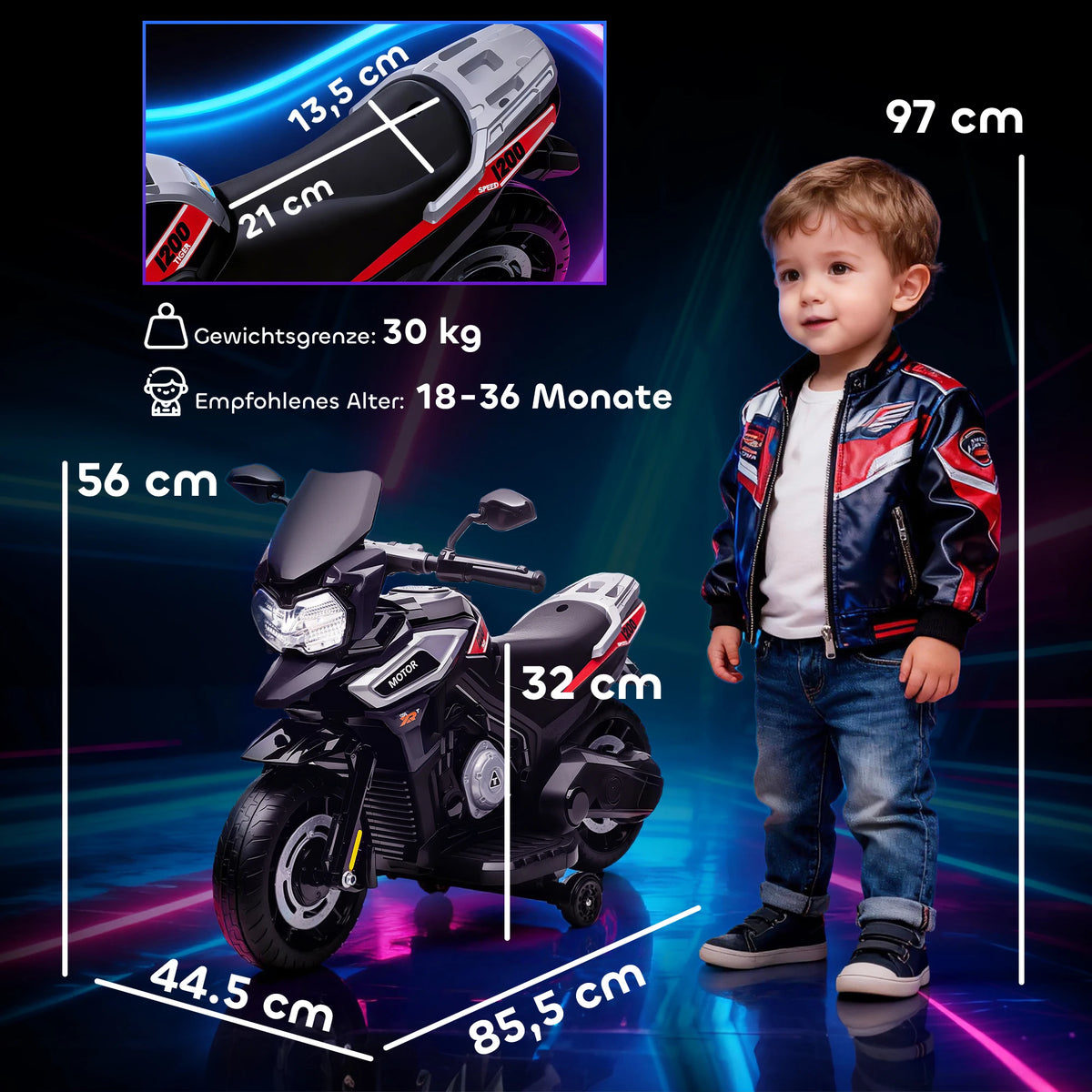 Moto Électrique Enfant Roues Stabilisatrices Noire