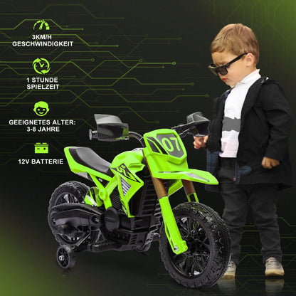 Moto Électrique Enfant Roues d'Appoint Klaxon Verte