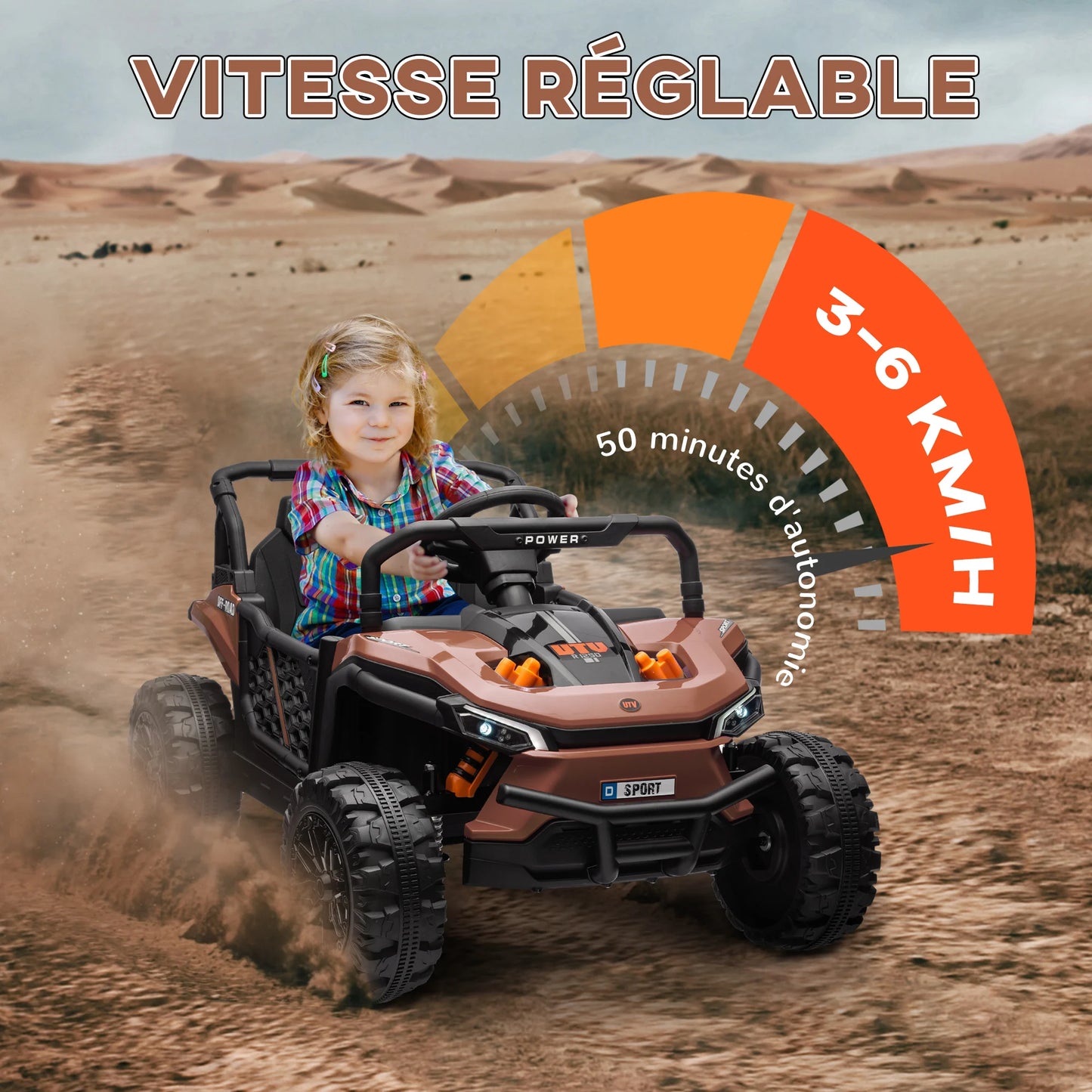 Voiture Électrique Enfant Buggy 2 Moteurs Marron