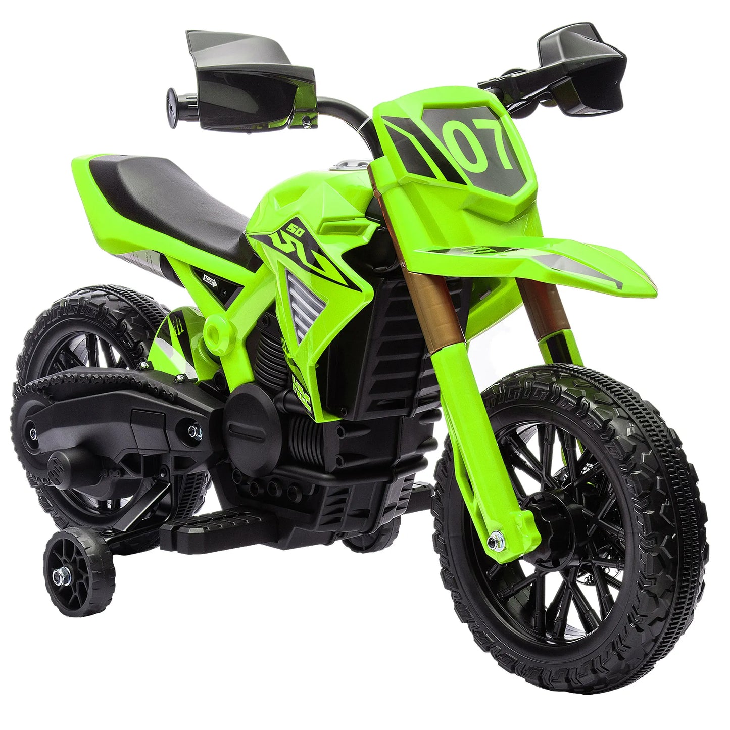 Moto Électrique Enfant Roues d'Appoint Klaxon Verte