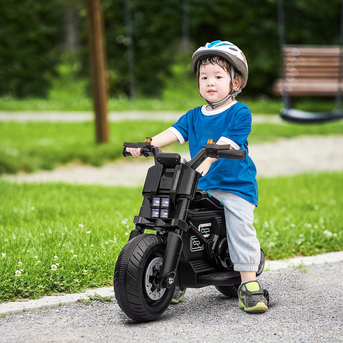 Moto Électrique Enfant Haut-Parleurs et Roulettes