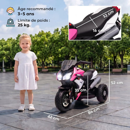 Moto Électrique Enfant 3 Roues Sonore Rose