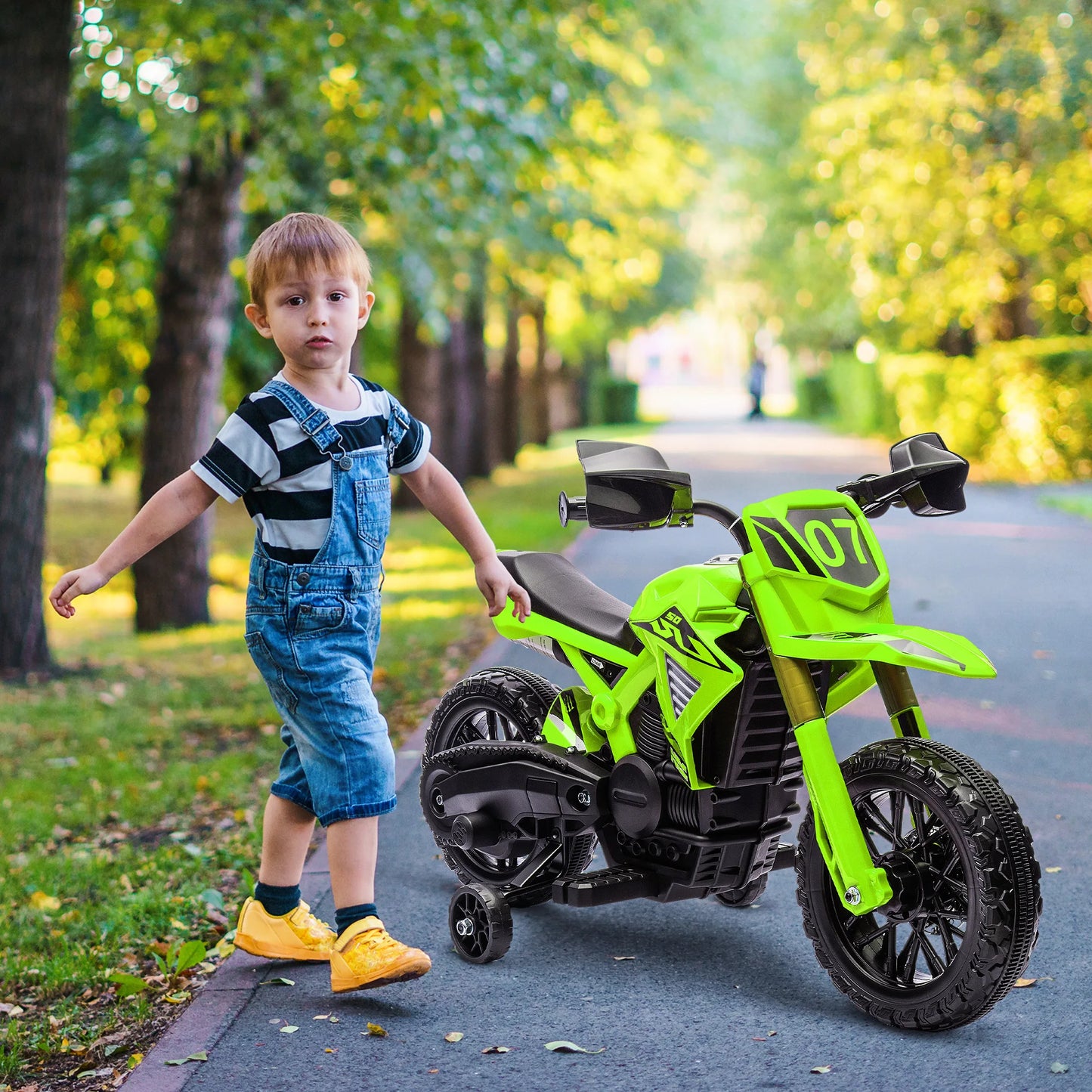 Moto Électrique Enfant Roues d'Appoint Klaxon Verte