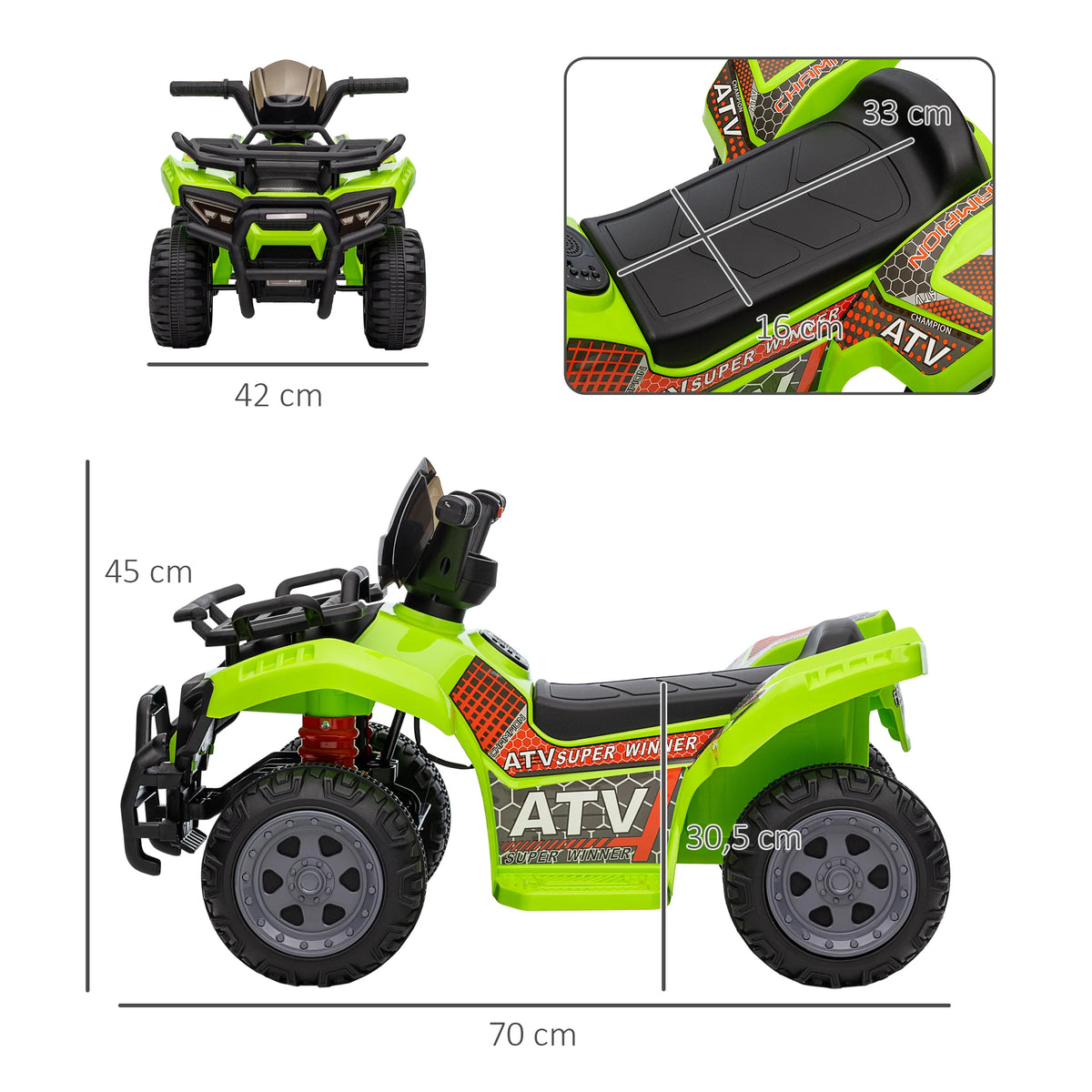 Quad Électrique Enfant Marche Avant Musique Vert