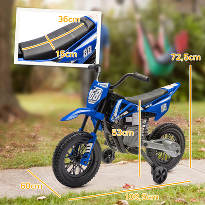 Moto Électrique Enfant Musique Roues d'Appoint Bleue