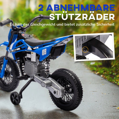 Moto Électrique Enfant Musique Roues d'Appoint Bleue