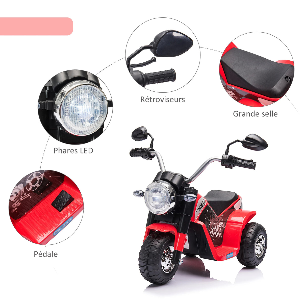 Moto Électrique Enfant 3 Roues Tout-Terrain Rouge