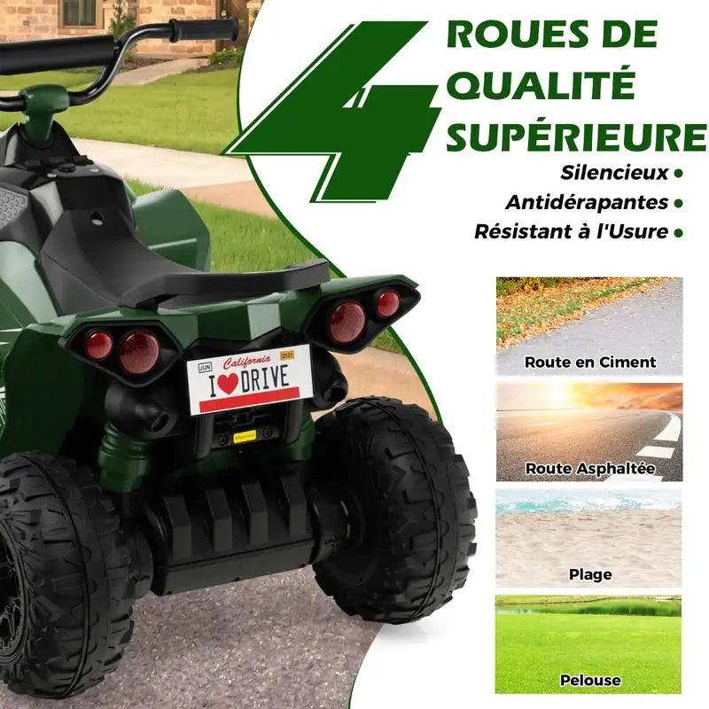 Quad Électrique Enfant Klaxon et Phares LED Vert