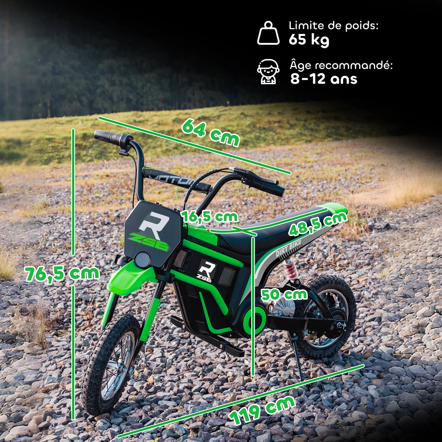 Moto Électrique Enfant Tout-Terrain 350W Verte