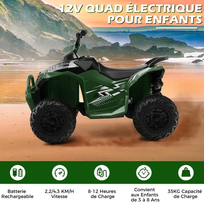 Quad Électrique Enfant Klaxon et Phares LED Vert