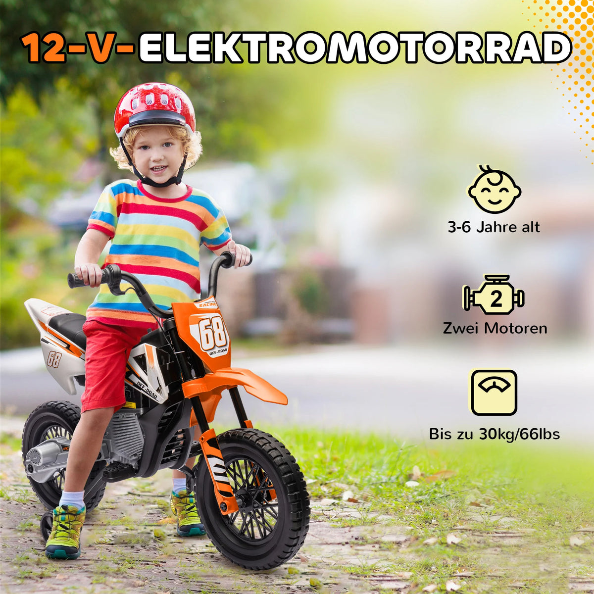 Moto Électrique Enfant Musique Roues d'Appoint Orange