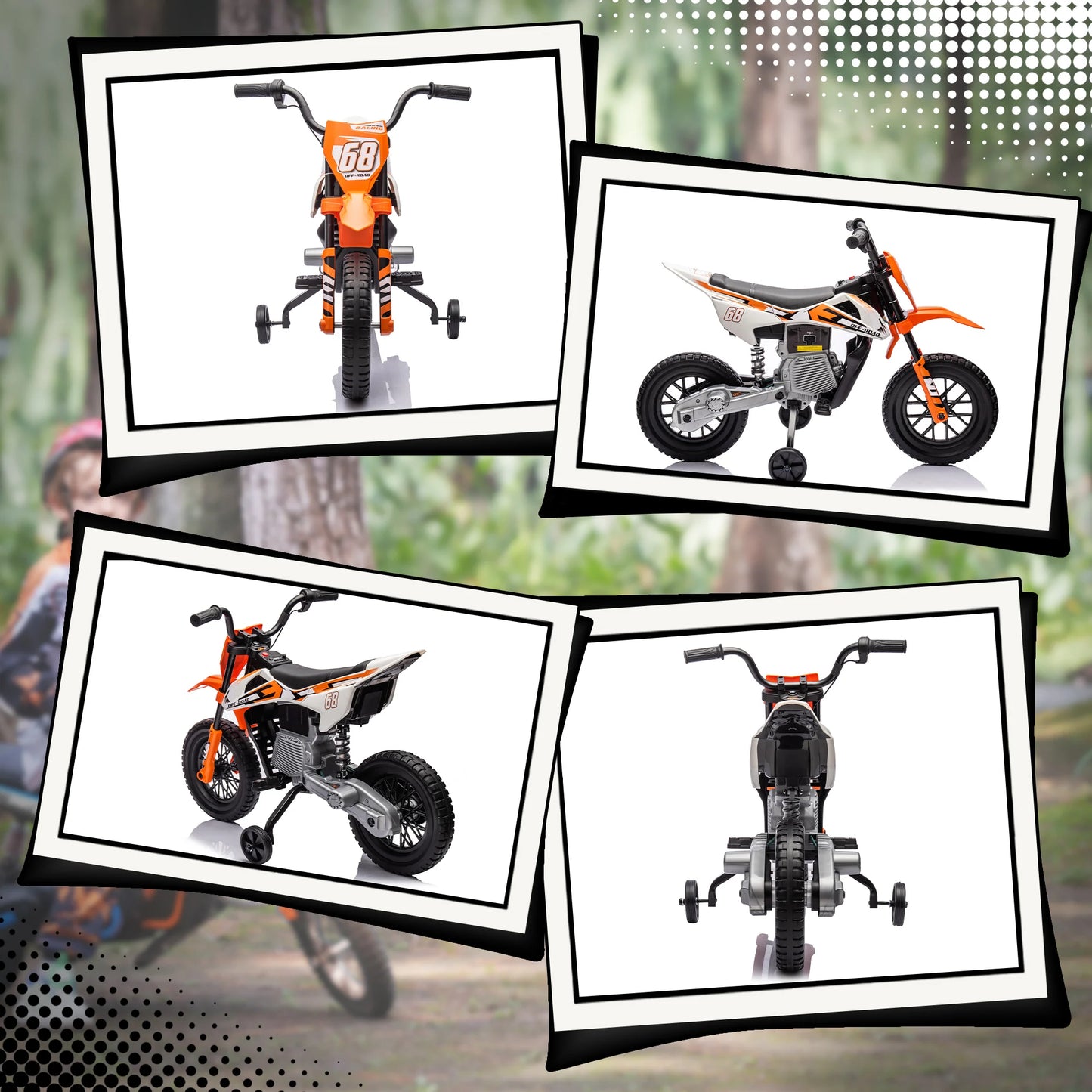Moto Électrique Enfant Musique Roues d'Appoint Orange