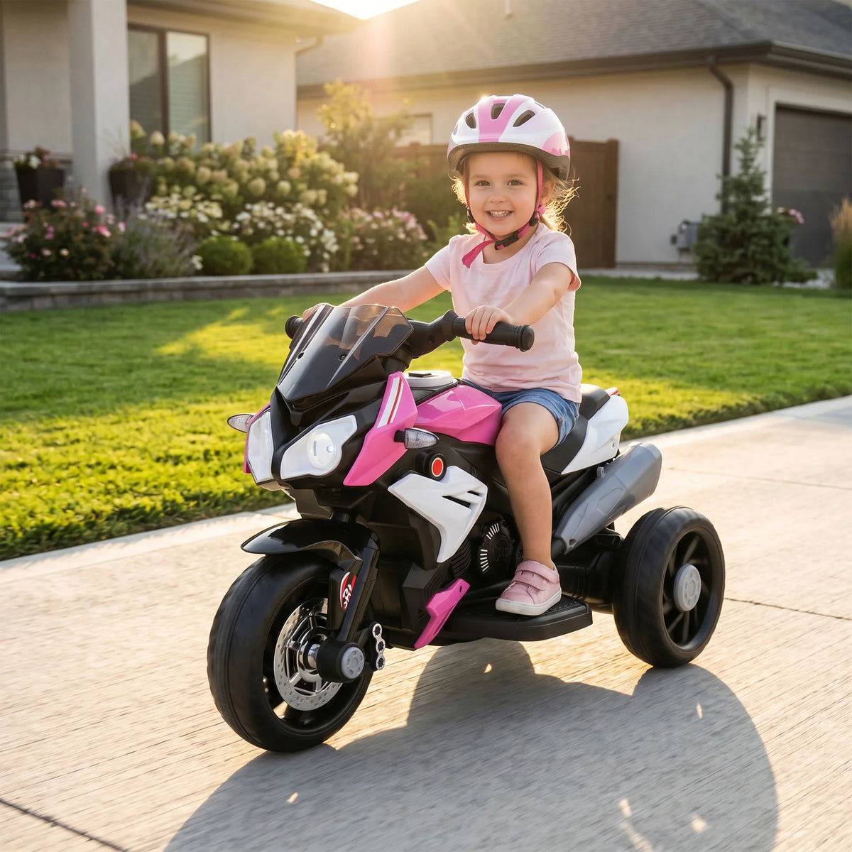 Moto Électrique Enfant 3 Roues Sonore Rose