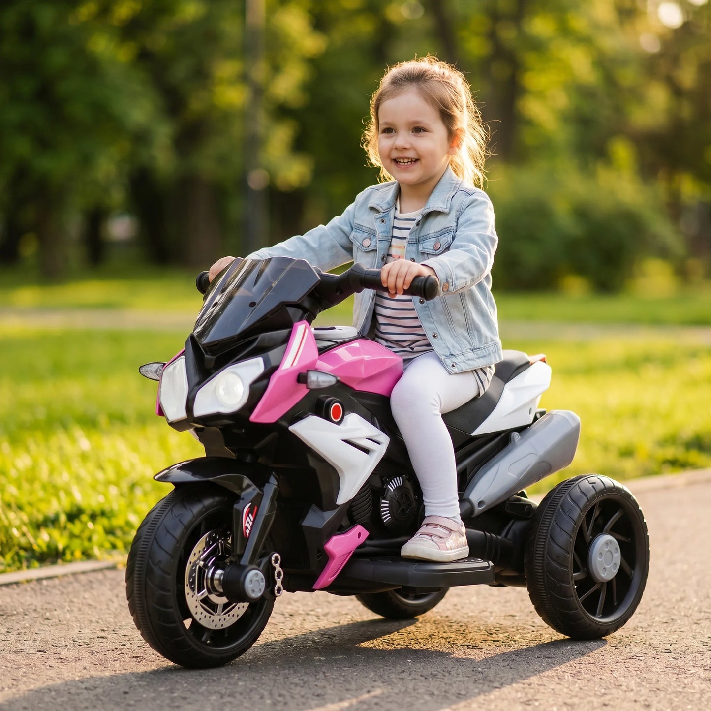 Moto Électrique Enfant 3 Roues Sonore Rose