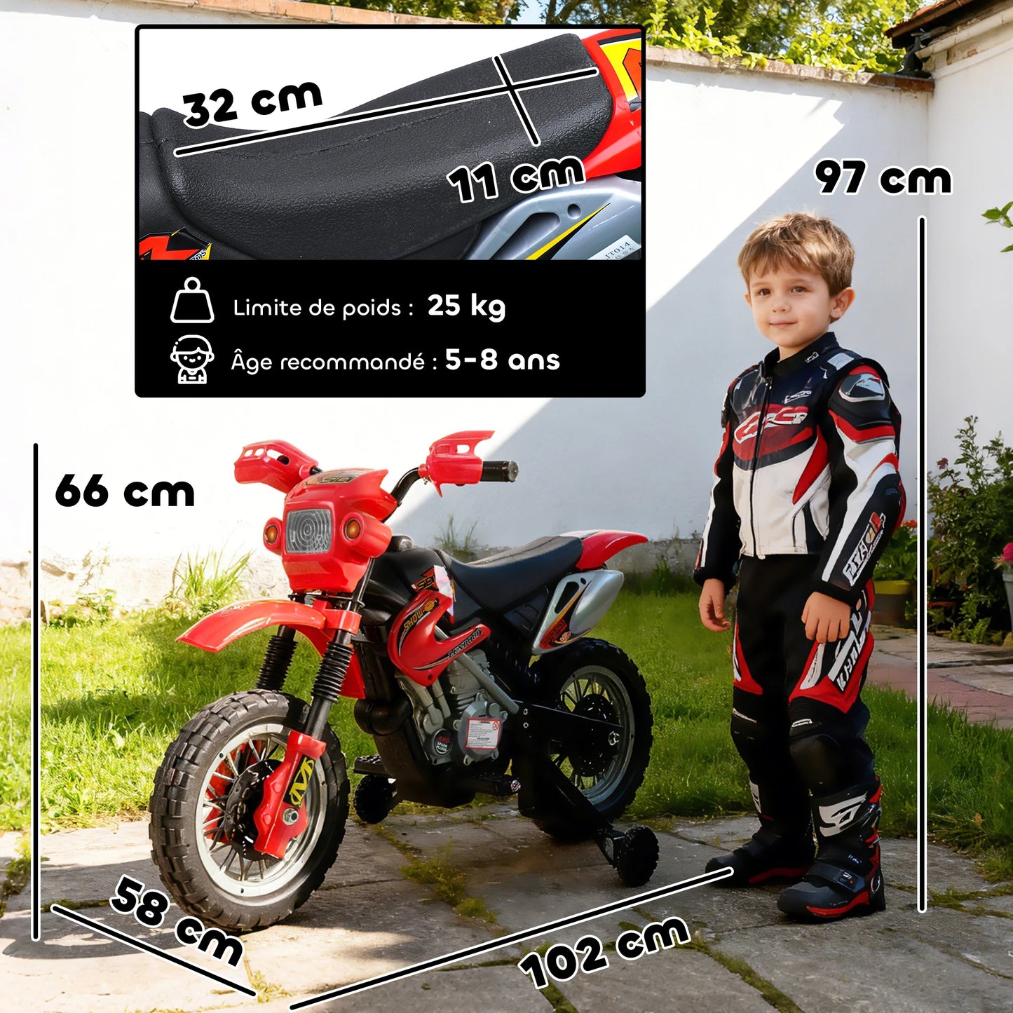 Moto Électrique Enfant Motocross Klaxon Rouge