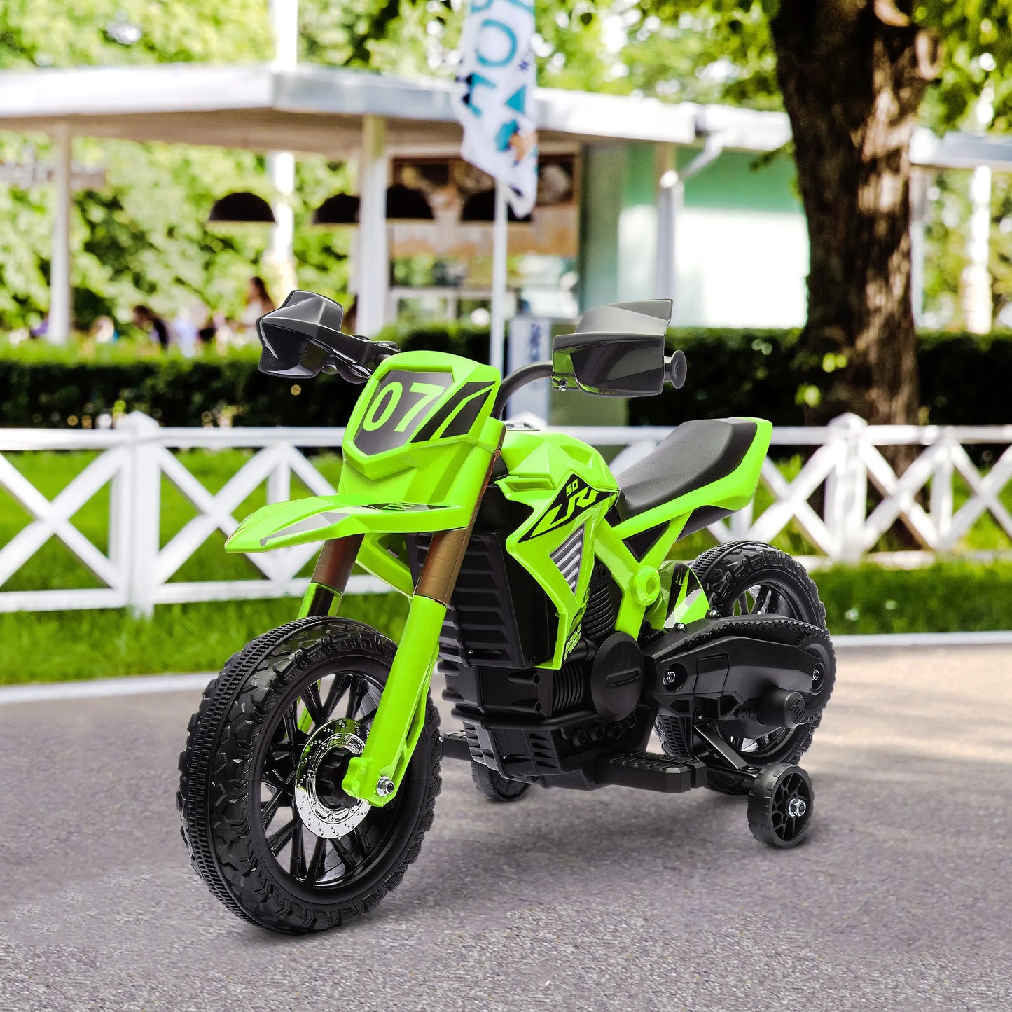 Moto Électrique Enfant Roues d'Appoint Klaxon Verte