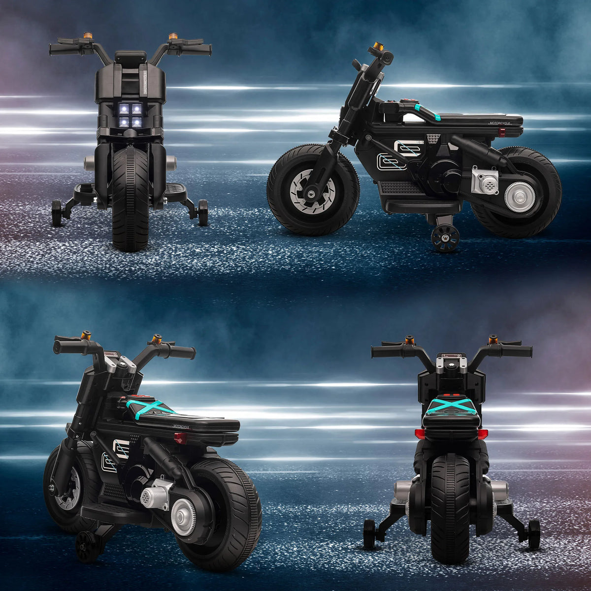 Moto Électrique Enfant Haut-Parleurs et Roulettes