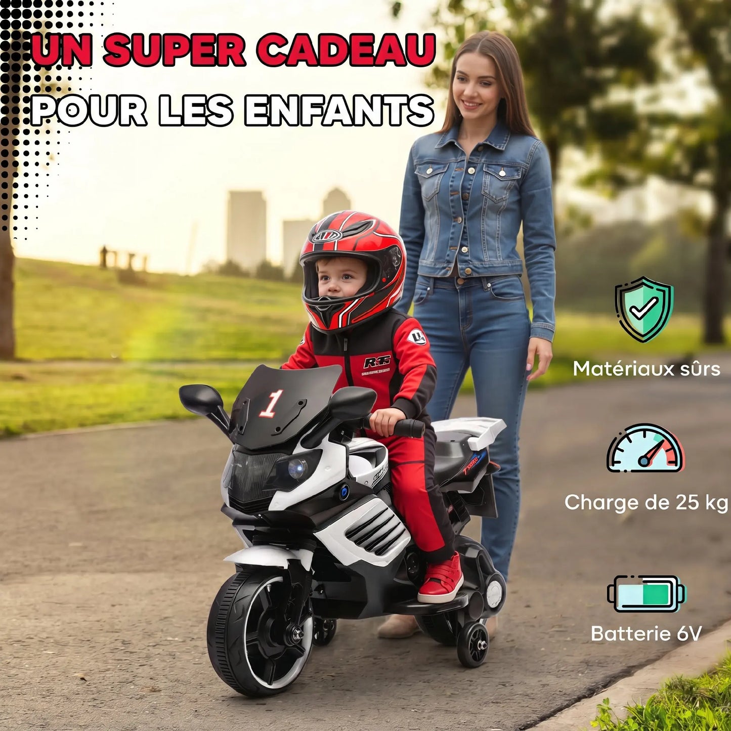 Moto Électrique Enfant Roues d'Appoint Blanche