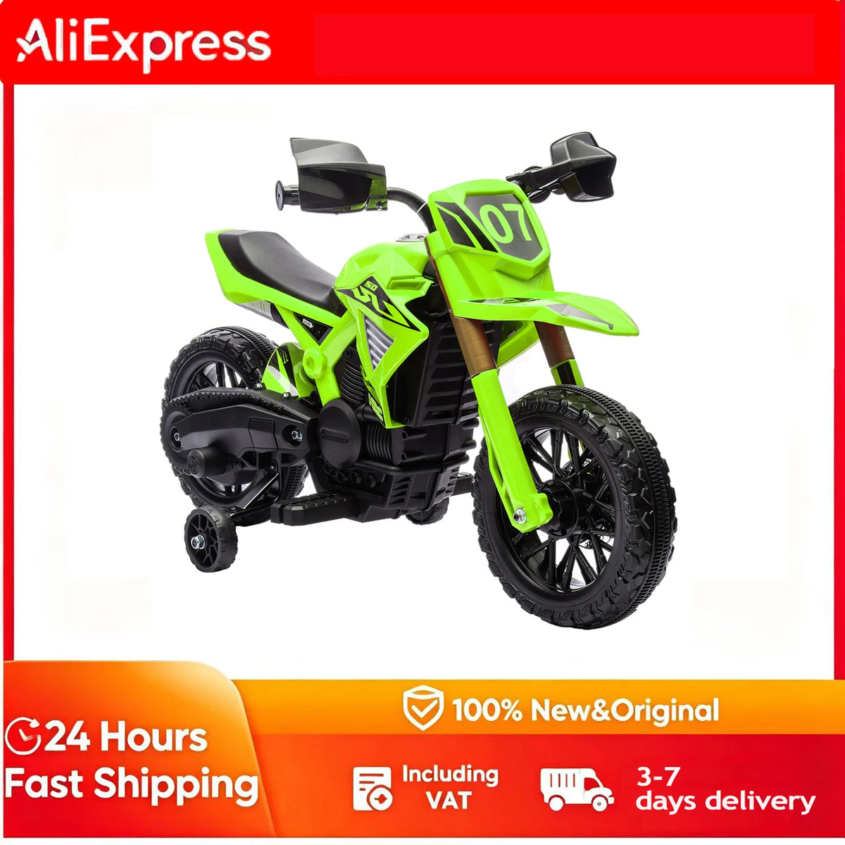 Moto Électrique Enfant Roues d'Appoint Klaxon Verte