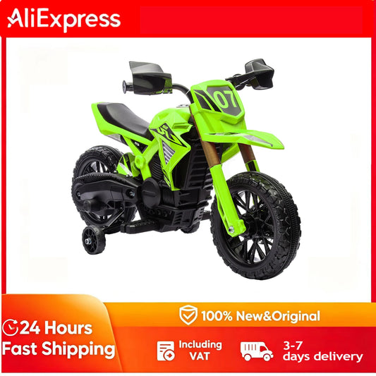 Moto Électrique Enfant Roues d'Appoint Klaxon Verte