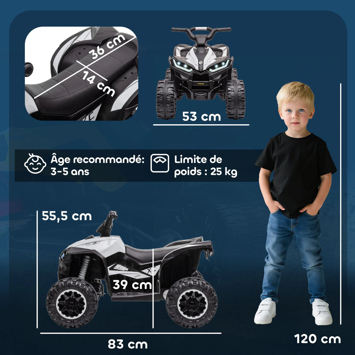 Quad Électrique Enfant 2 Moteurs Klaxon
