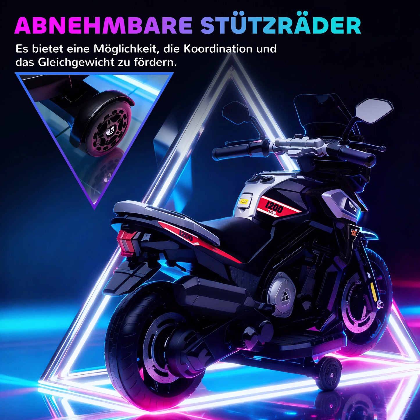Moto Électrique Enfant Roues Stabilisatrices Noire