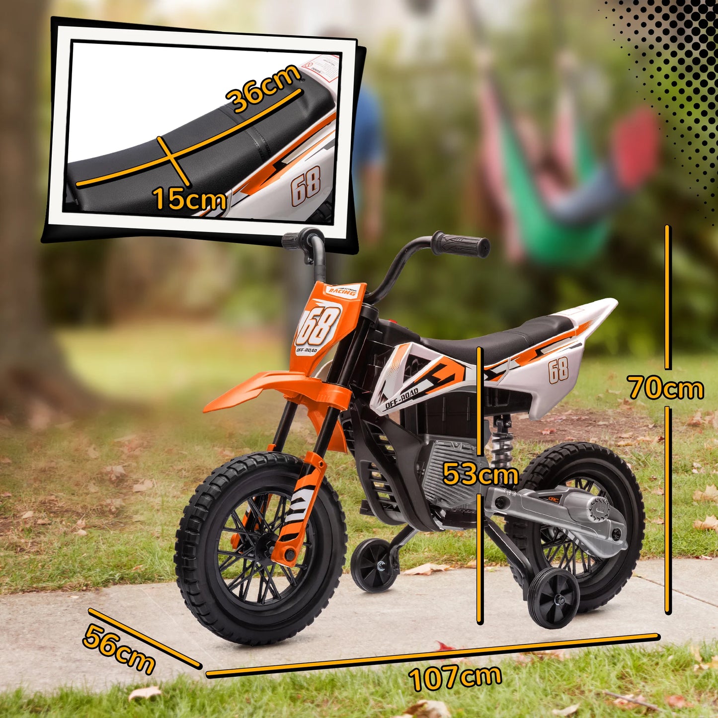 Moto Électrique Enfant Musique Roues d'Appoint Orange