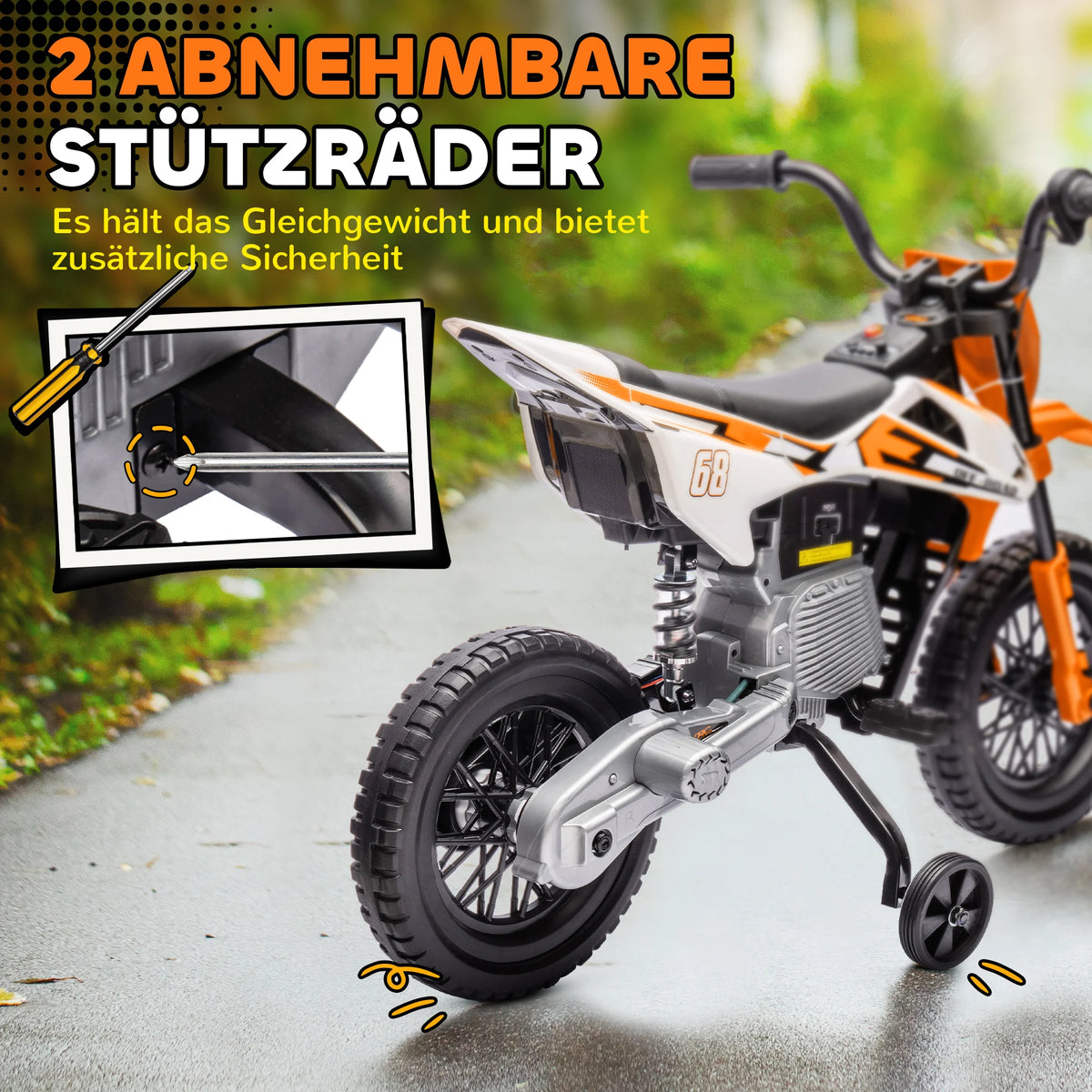 Moto Électrique Enfant Musique Roues d'Appoint Orange