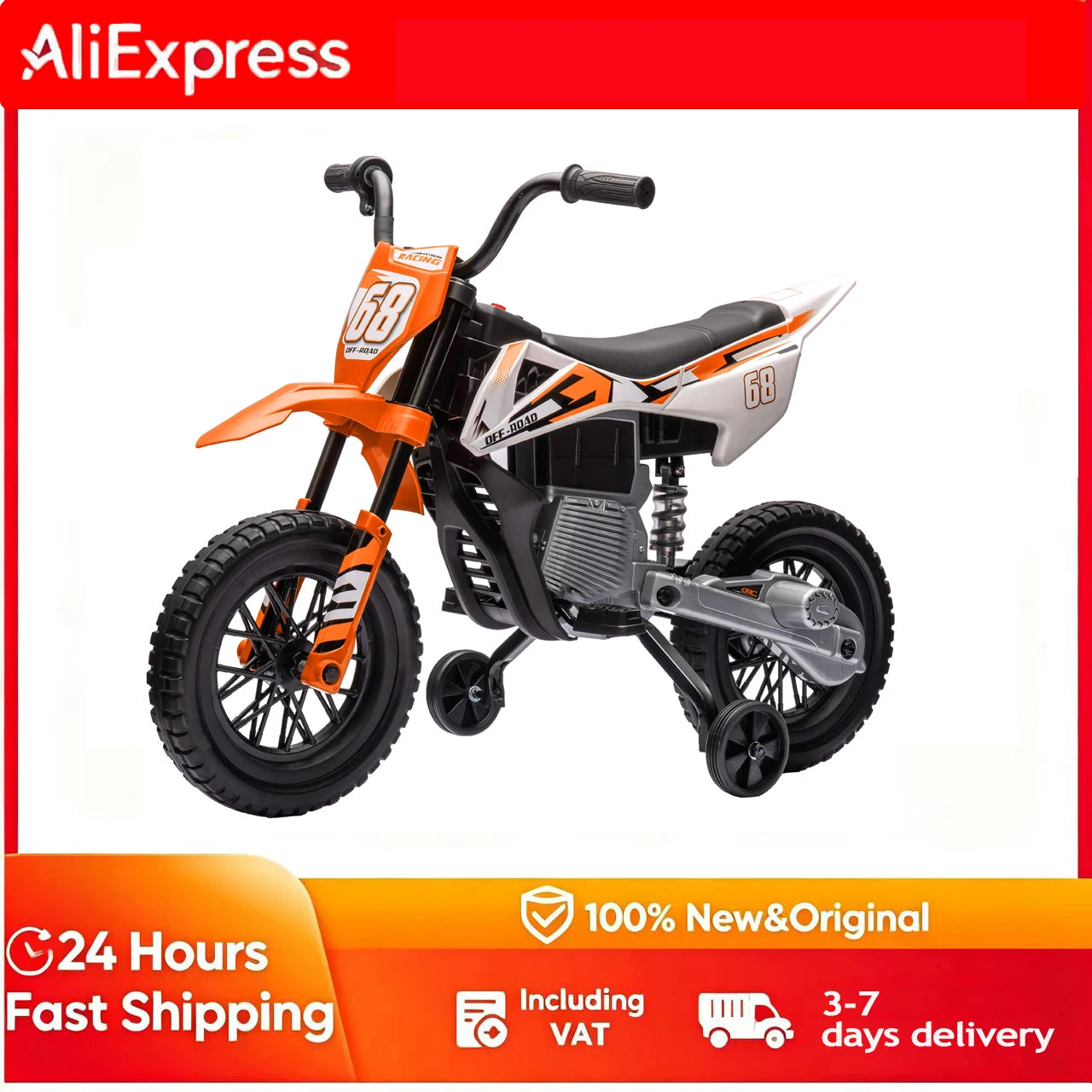 Moto Électrique Enfant Musique Roues d'Appoint Orange
