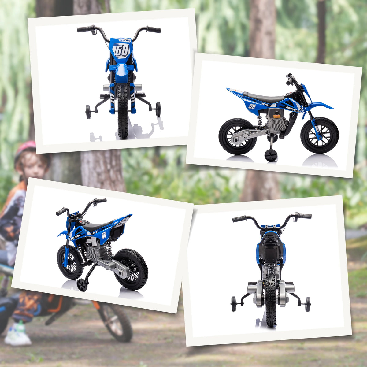 Moto Électrique Enfant Musique Roues d'Appoint Bleue