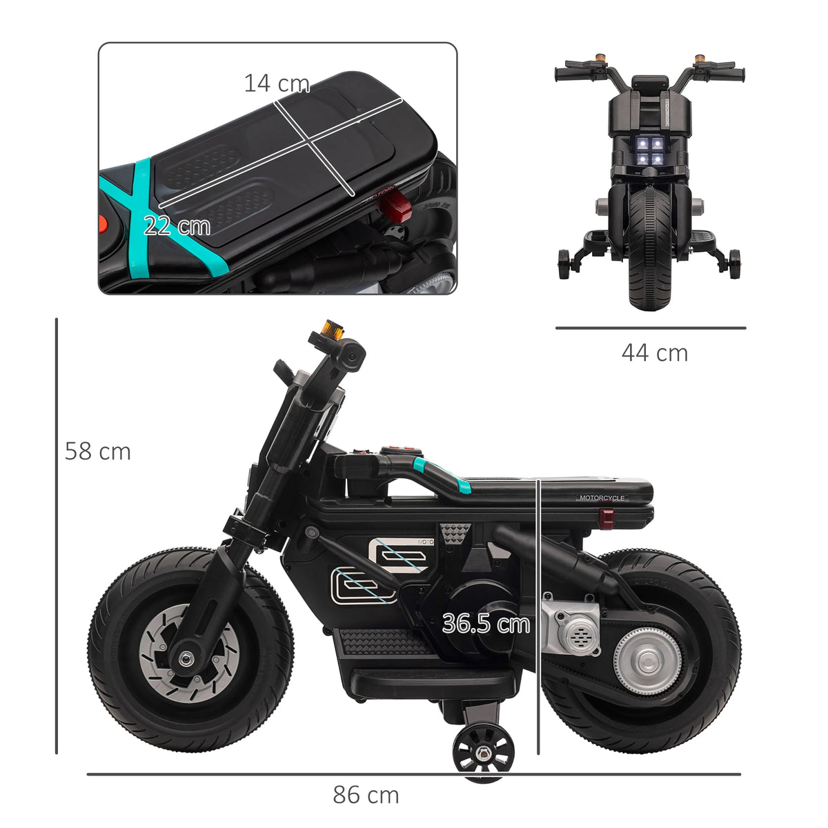 Moto Électrique Enfant Haut-Parleurs et Roulettes