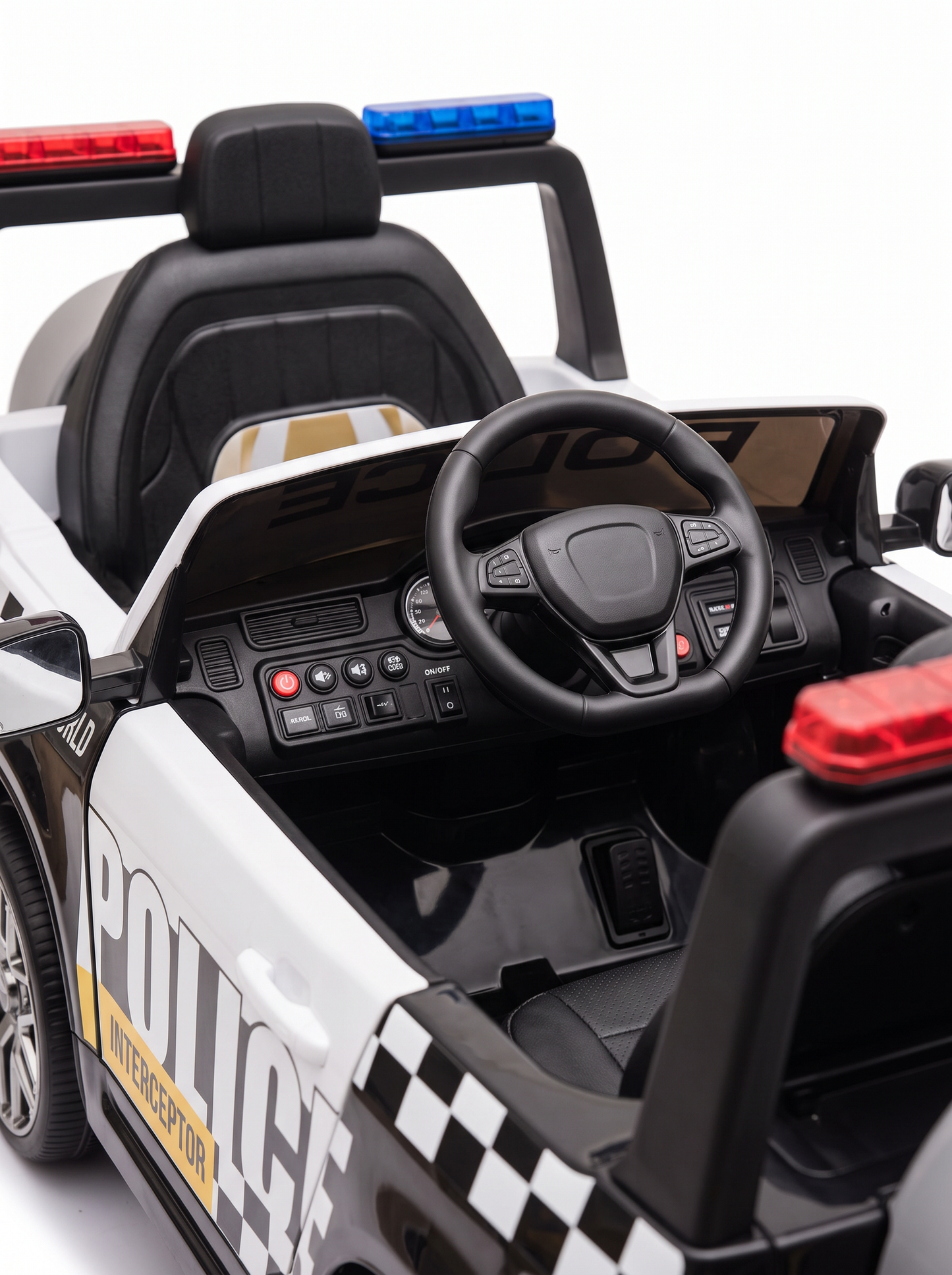 Voiture électrique enfant Police Sirène Suspension - vue tableau de bord