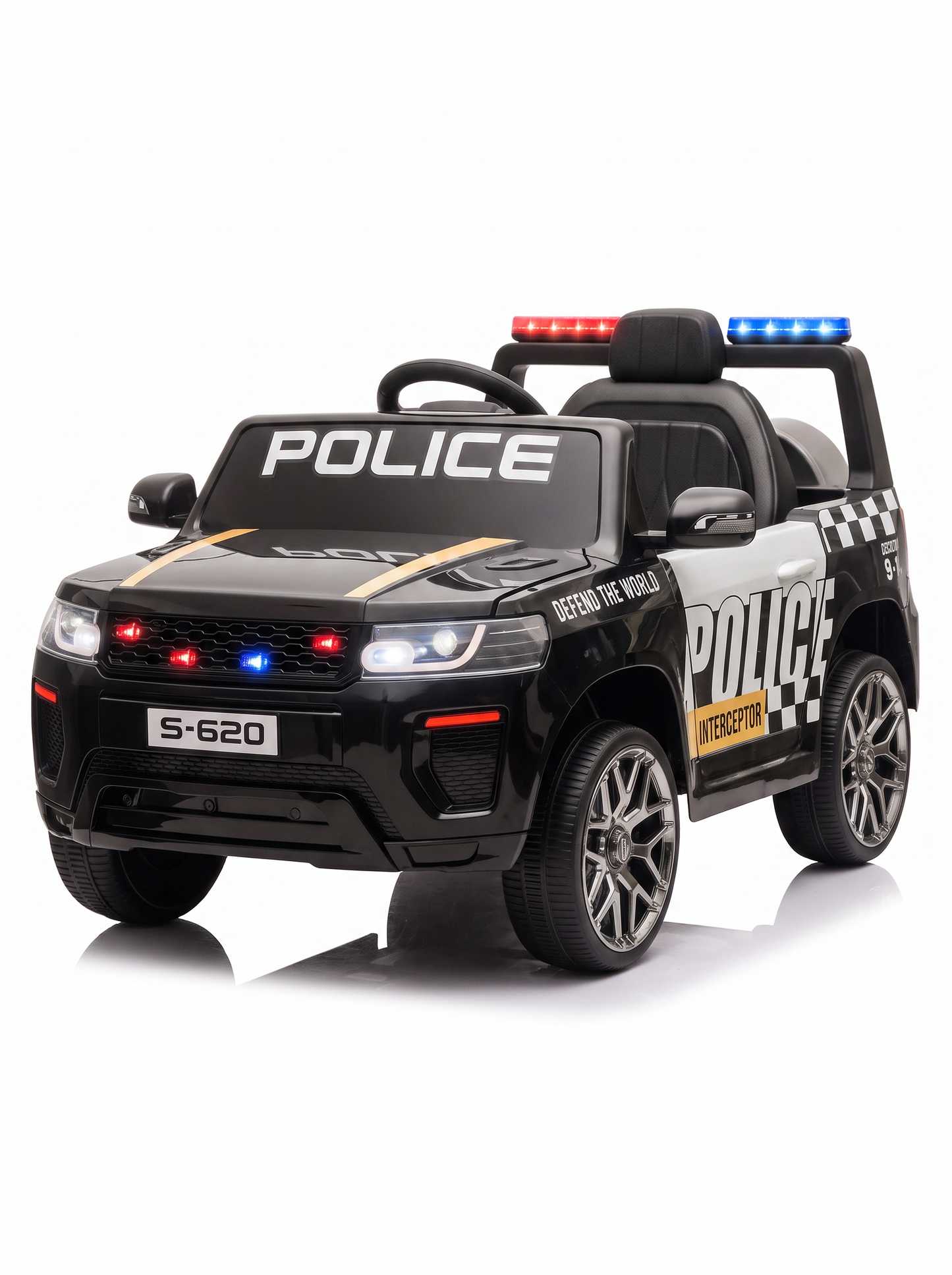 Voiture électrique enfant Police Sirène Suspension - vue trois-quarts gauche