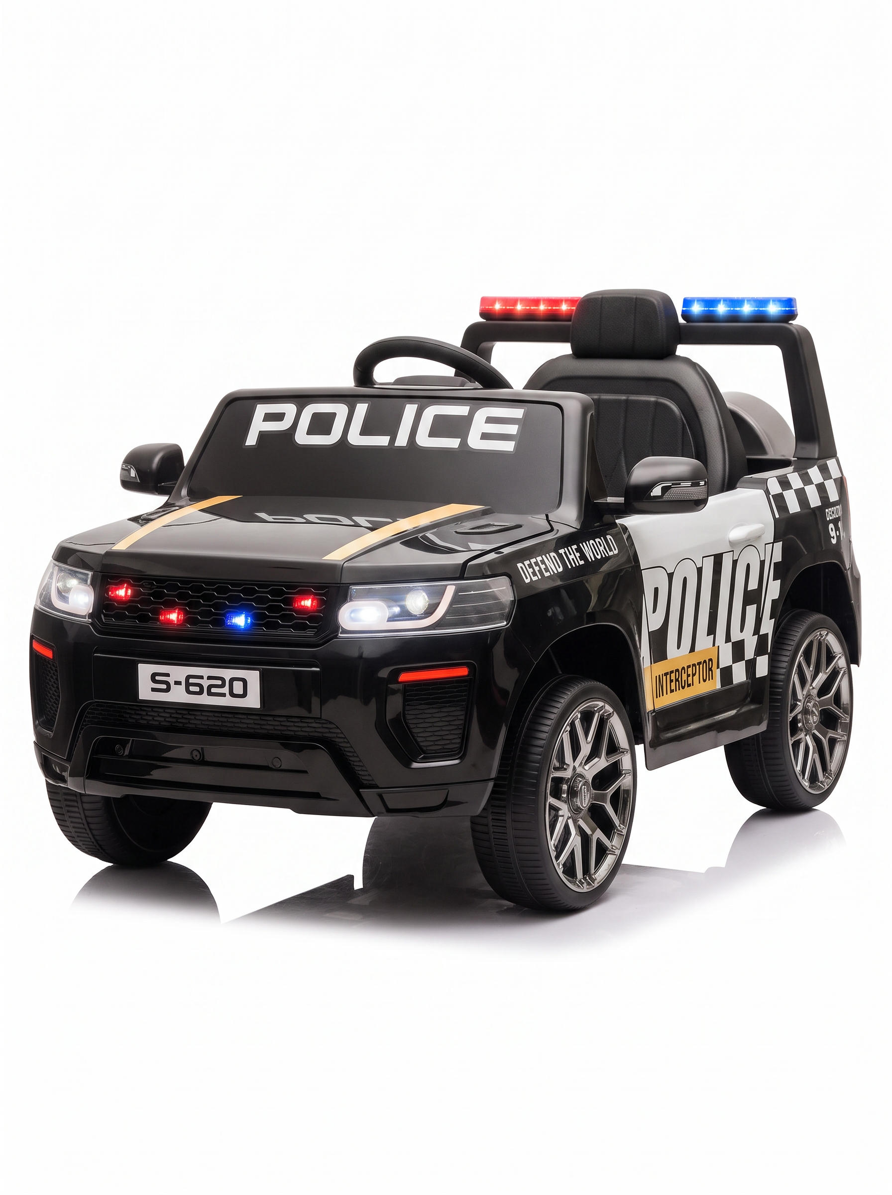 Voiture électrique enfant Police Sirène Suspension - vue trois-quarts gauche