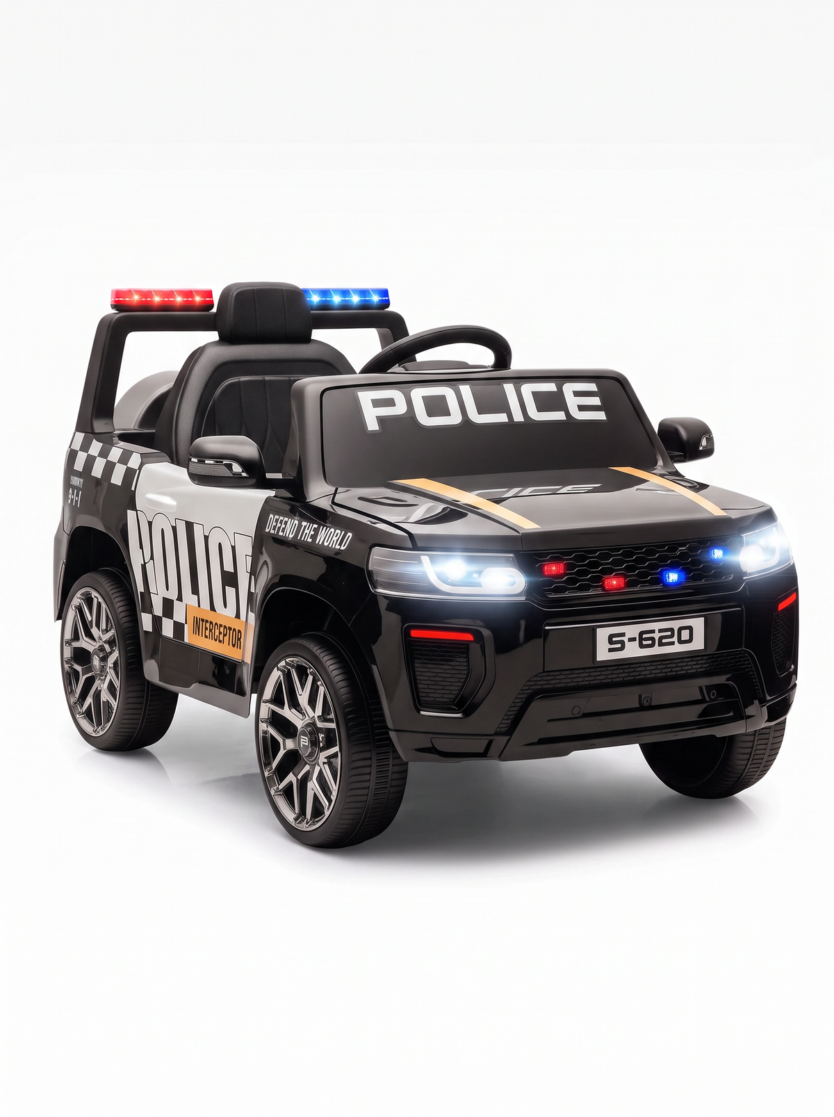 Voiture électrique enfant Police Sirène Suspension - vue trois-quarts droite